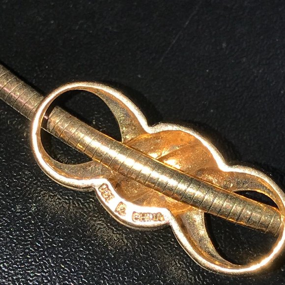 17" 18Kt Gold Vermeil Omega Necklace and OXO Diamond Accent Pendant - Picture 3 of 8